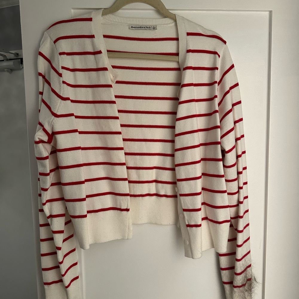 Abercrombie & Fitch Red and White Striped Cardigan
